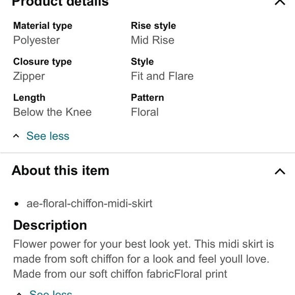 American Eagle Navy Floral Chiffon Fit and Flare Skirt XXL - Picture 8 of 11